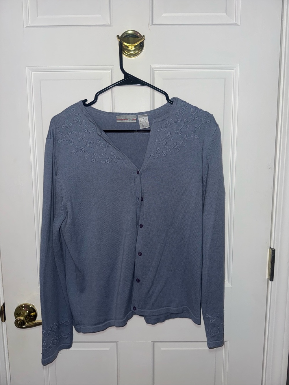 Light Slate Blue Button-Up Embroidered Cardigan